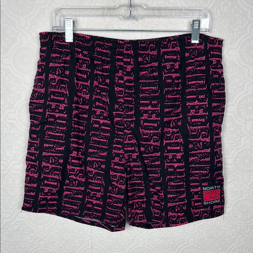 Vintage 90s Pipeline Shore Trunks Shorts Black Hot Pink Medium Retro Geometric